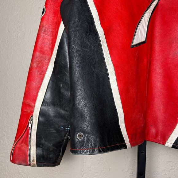 Vintage Pirelli Exit 7 Size 54 XXL Tru Fit Real Leather Red Racing Jacket - Picture 7 of 7
